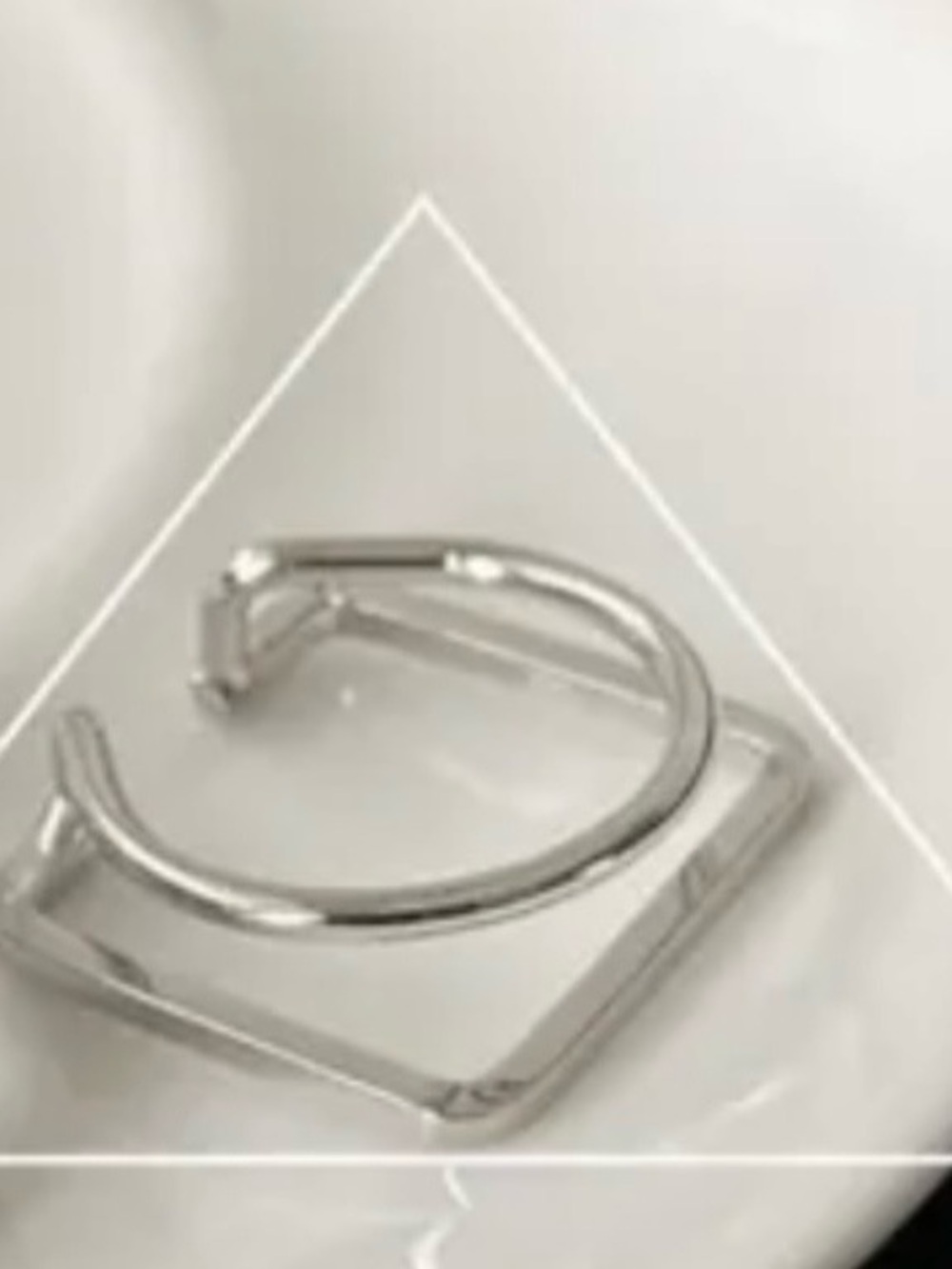 2393-97 NWT 925 Sterling Silver Geometric Square Frame Open Ring | Adjustable